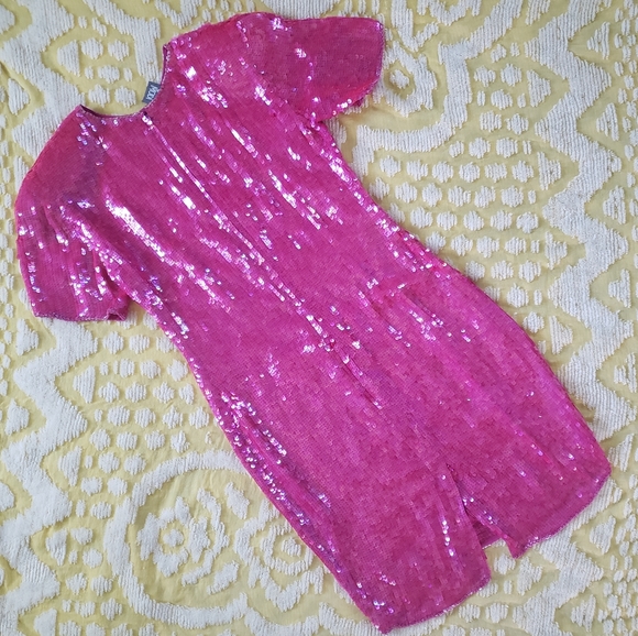 🌈 Stunning Barbie Pink Vintage Sequin Silk Dress - Picture 7 of 7